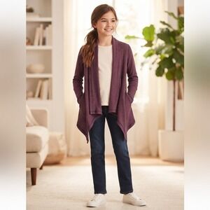 Splendid Open Front Draped Cardigan Waffle Knit Burgundy Plum Size 10